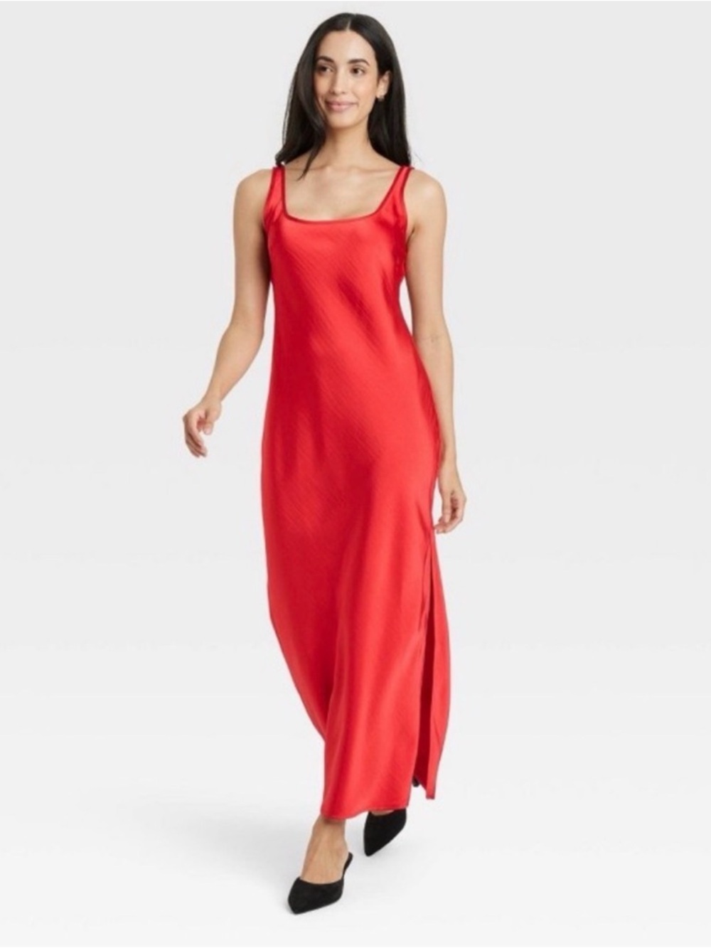 a new day Red Satin Slip Maxi Dress with Side Slit